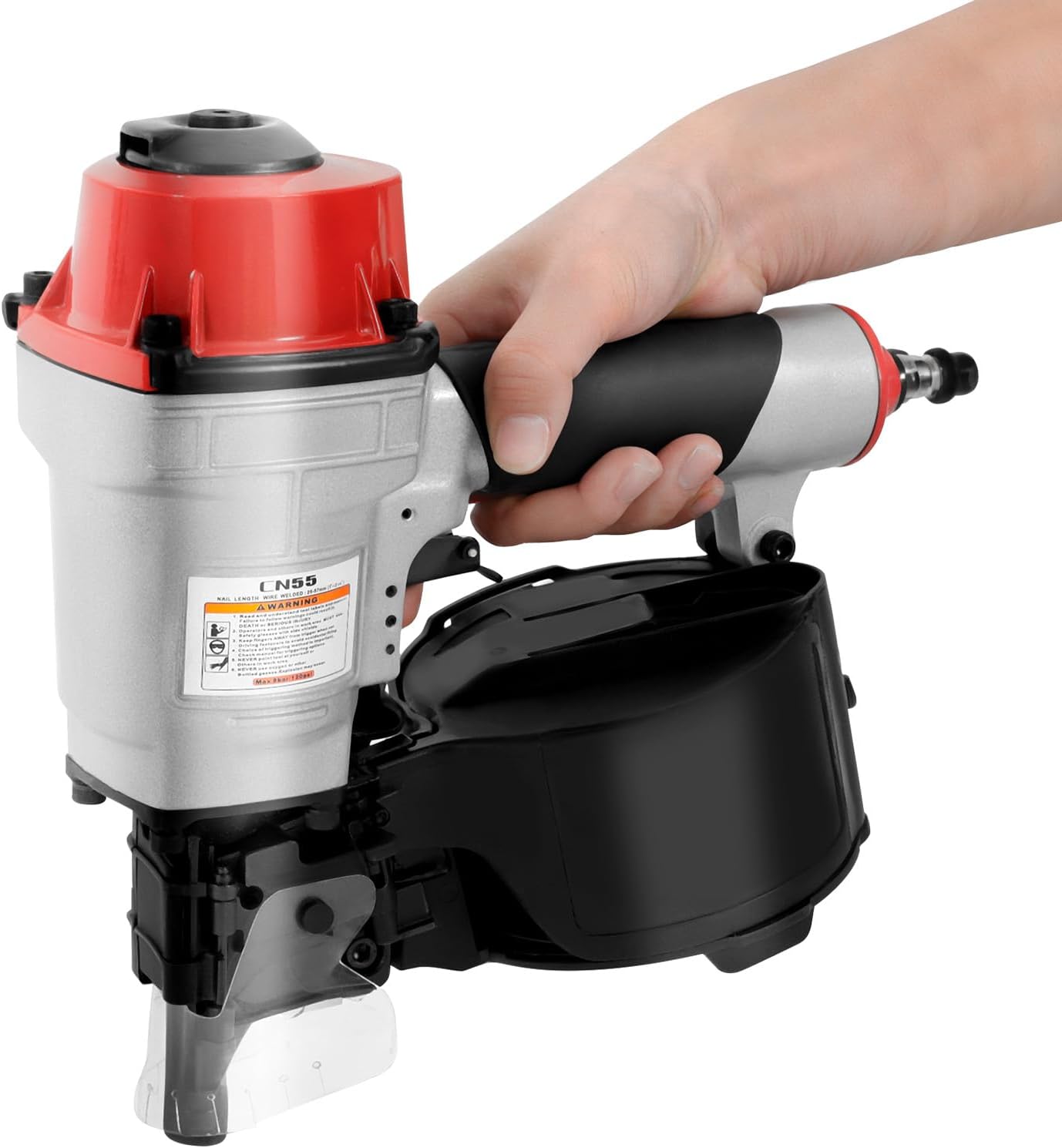 Pneumatic Coil Siding Nailer CN55, Professional Air-Powered Coil Nailer, Compatible with 15°/16° Nails (0.98' to 2.24'), Dual Safety Mechanism, Two Firing Modes