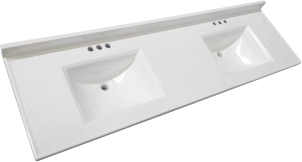 Design House Camilla 73 in. Cultured Marble Centerset Mount Rectangle Double Bowl Vanity Top with Integrated Backsplash, Solid White – Design House, 563510-WHT