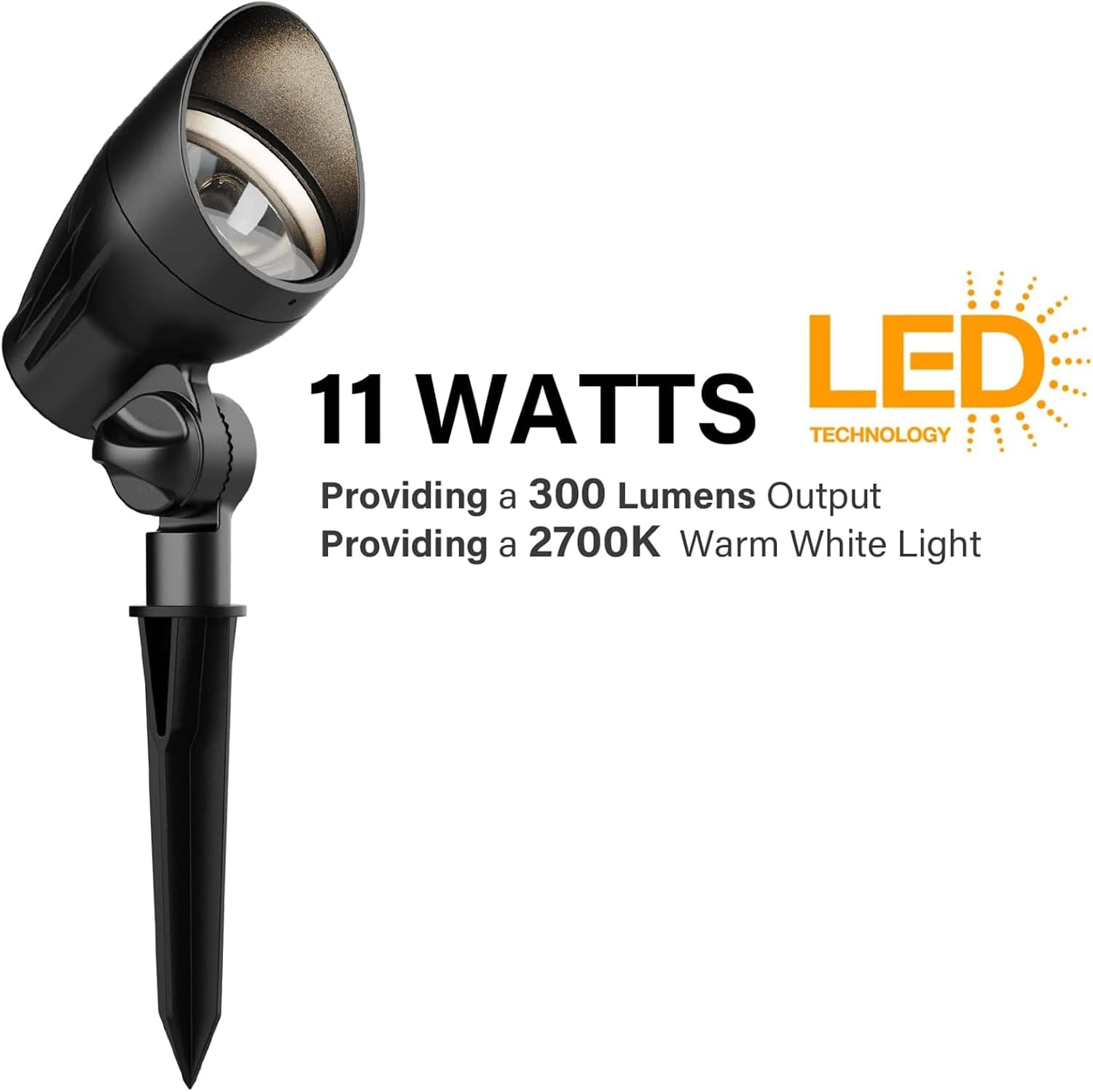 Outdoor Low Voltage Landscape Light Kit 11 Watt 300 Lumen 2700K Warm White LED Spotlights 12 Volt Flood Lights with Connector and Stake 8Pack