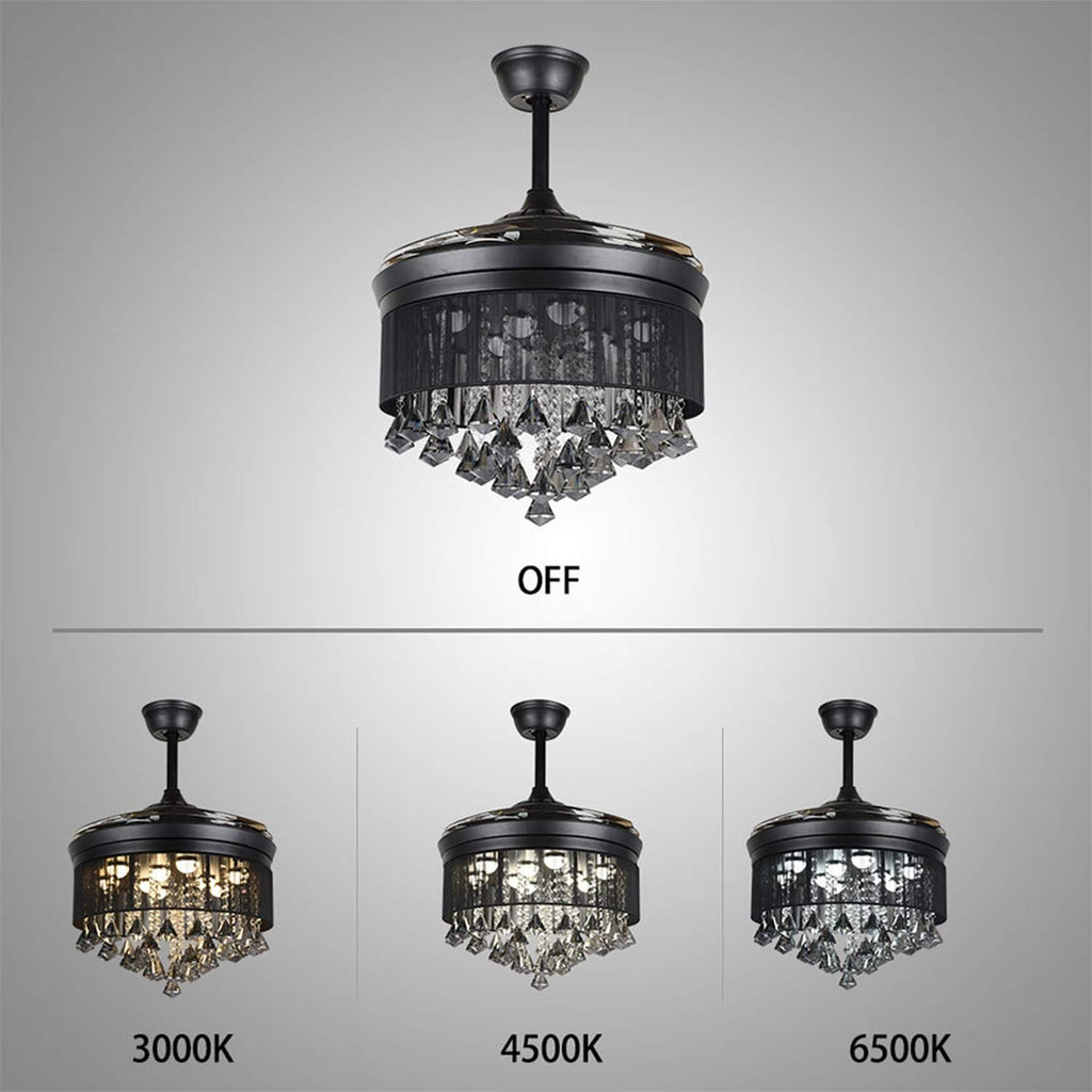 42 inches Fandelier Crystal Ceiling Fans Lights with Remote Control, Ceiling Fan Chandelier with 3 Colors 3 Speed Fan Chandelier with LED Lights for Living Room Bedroom, DS-FZ190, Black A