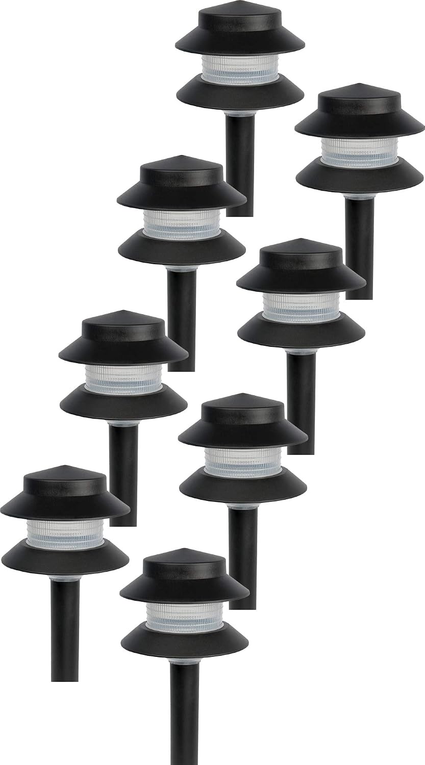GreenLighting Paradise Low Voltage Landscape Pathway Lights - 2 Tier Outdoor Garden Lights - Easy, Simple Installation - Walkway, Lawn, Landscape Lighting (Black, 8 Pack)