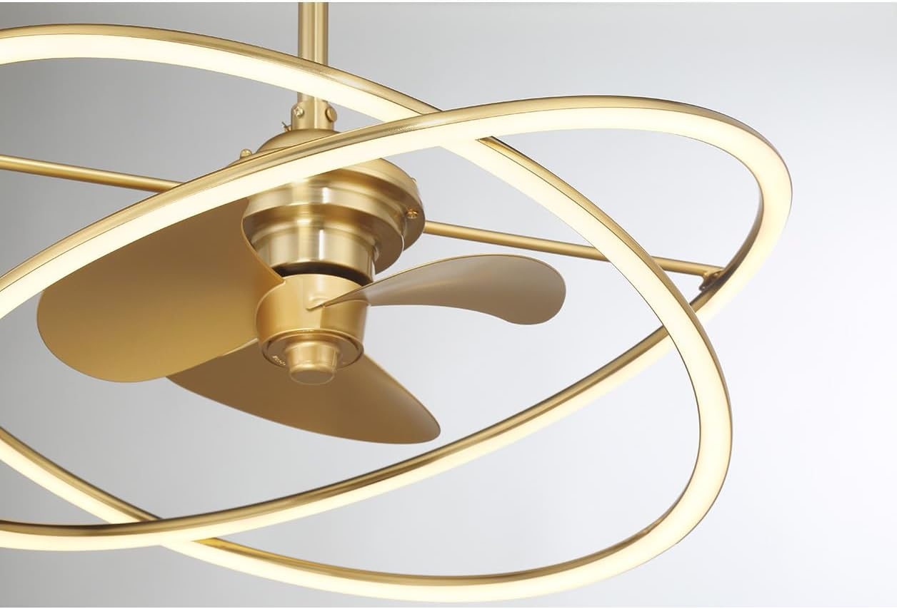 Savoy House 24-FD-745-322 Dorado Fandelier Frosted Acrylic Chandelier Ceiling Fan with Light and Remote, Integrated LED 36 Watt, 12' H x 25' W, Warm Brass