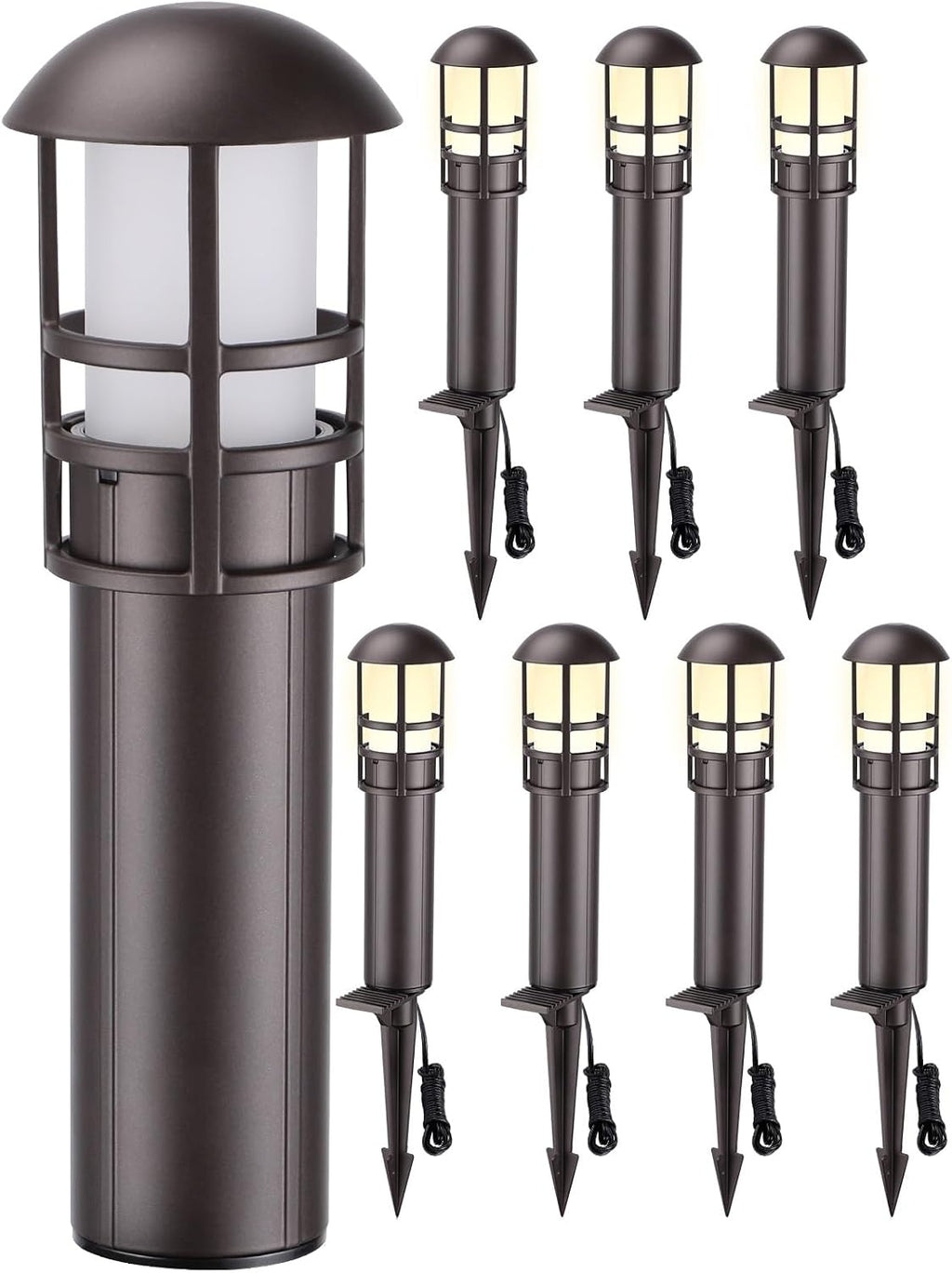 LEONLITE 8-Pack Low Voltage Landscape Pathway Lights 3W Landscape Lighting 12-24V LED Bollard Path Lights Wired CRI 90+ Aluminum Pathway Lighting for Walkway Yard Garden, ETL Listed, 3000K Warm White