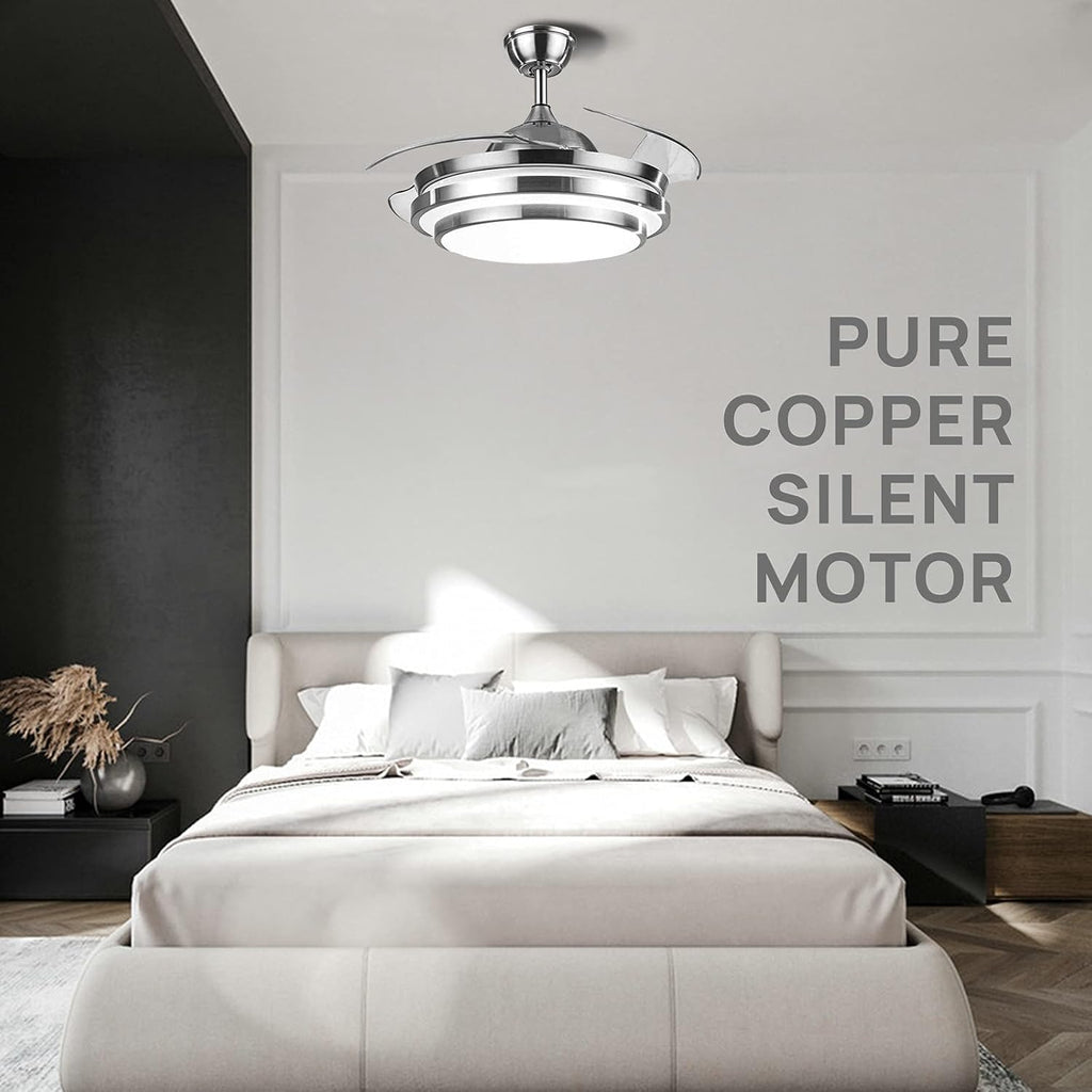 42 Inch Ceiling Fan with Light, with Dimmable LED Light and Remote Control, 6 Speed Low Profile Ceiling Fan with Reversible Motor for Bedroom Kitchen Living Room, Brushed Nickel