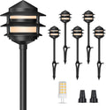 Gardencoin Pagoda Low Voltage Landscape Pathway Lights, 12V Outdoor LED Path Lights Wired, Aluminum Walkway Lighting with 4W 2700K Replaceable G4 Bulb, Classic 3-Tier Lantern, 6 Pack