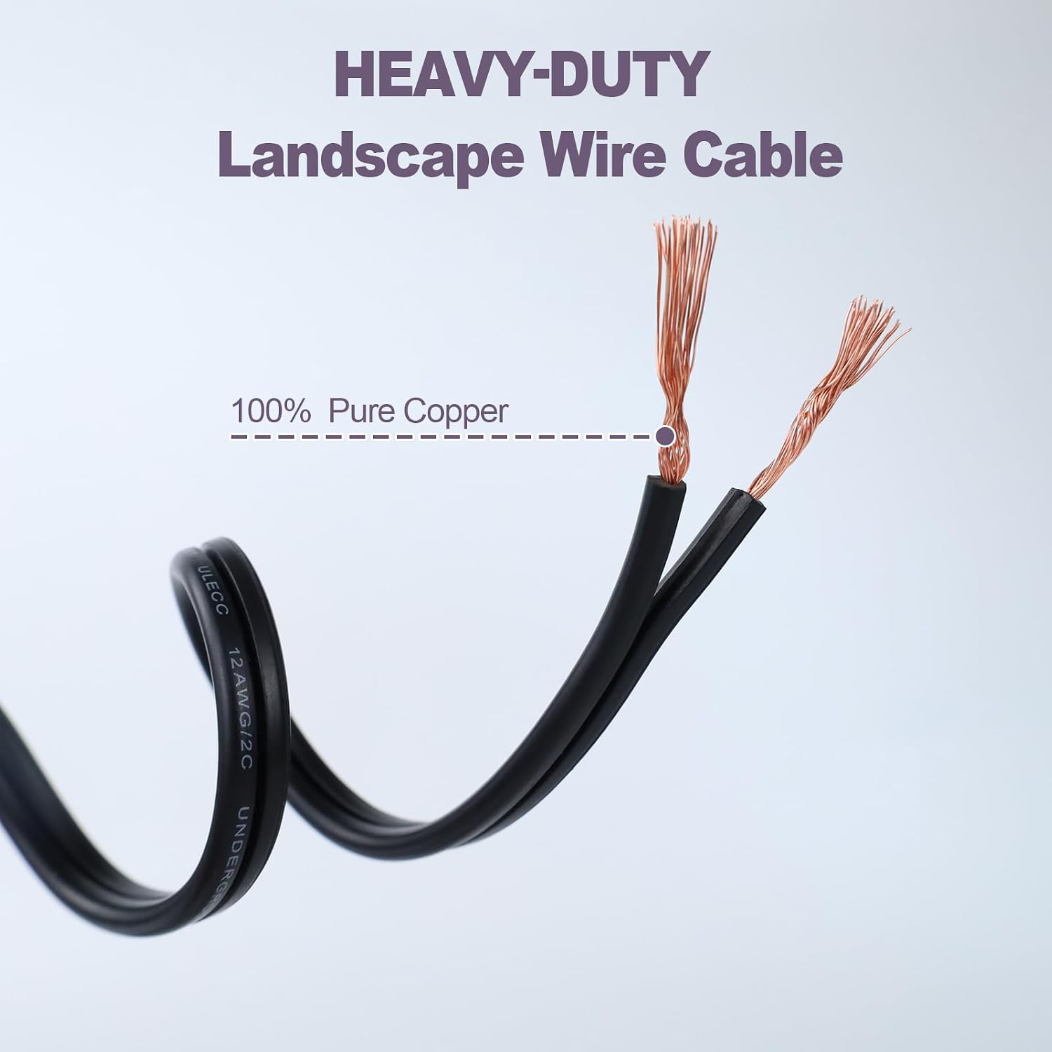 12/2 Low Voltage Landscape Lighting Wire, Outdoor Direct Burial Cable, 12 Gauge 2 Conductor, 250 Feet