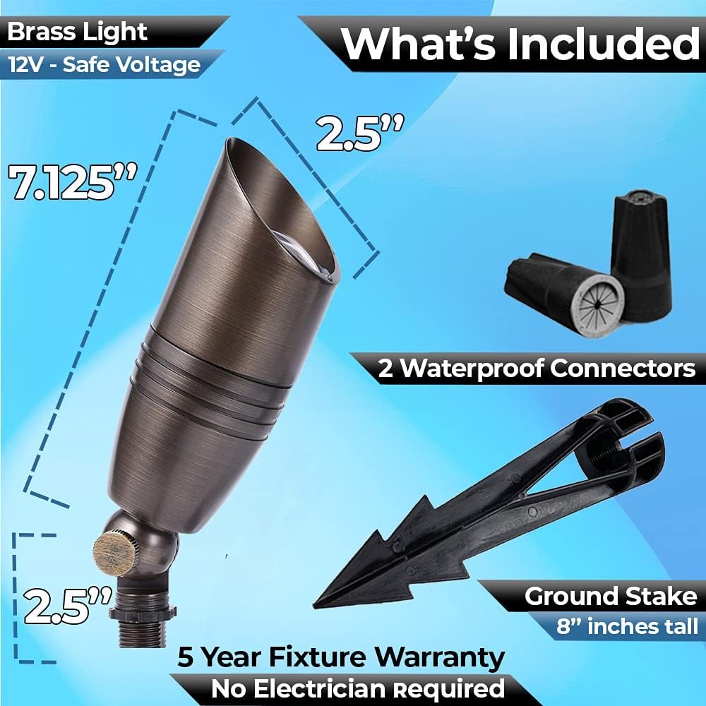LED Spot Lights Outdoor Landscape Lighting 108 (4 Pack) - Solid Brass Spotlight LED Yard Lights Security Landscape for Beautiful Bright Long Lasting Home Garden Patio Pool Area Deck Lighting (No Bulb)