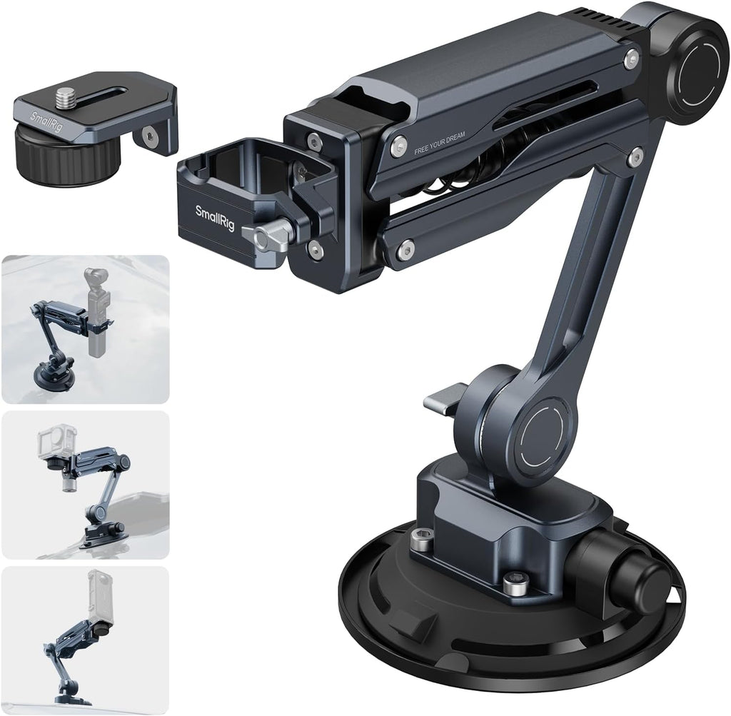 SMALLRIG Mini Shock Absorber Arm, 4-inch Vacuum Suction Cup, Double Spring and Hydraulic Damping, Car Mount for DJI Osmo Pocket 4 3/Action 6/5 Pro/4, for GoPro Hero13/12/11, for Insta360 X5/4/3-5123