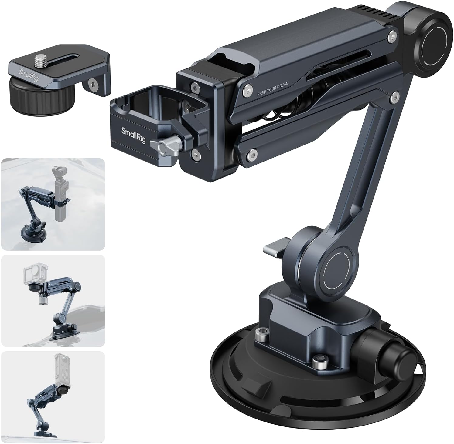 SMALLRIG Mini Shock Absorber Arm, 4-inch Vacuum Suction Cup, Double Spring and Hydraulic Damping, Car Mount for DJI Osmo Pocket 4 3/Action 6/5 Pro/4, for GoPro Hero13/12/11, for Insta360 X5/4/3-5123