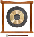 10'-12' Gongs on Woodsonic Stand - Includes Gong, Mallet, & Stand/Easy to Play Traditional Chinese Gong/Easy to Assemble Stylish Wood/Great for Small Spaces