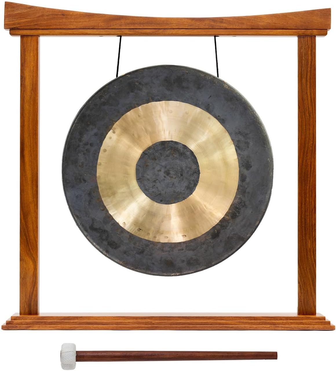 10'-12' Gongs on Woodsonic Stand - Includes Gong, Mallet, & Stand/Easy to Play Traditional Chinese Gong/Easy to Assemble Stylish Wood/Great for Small Spaces