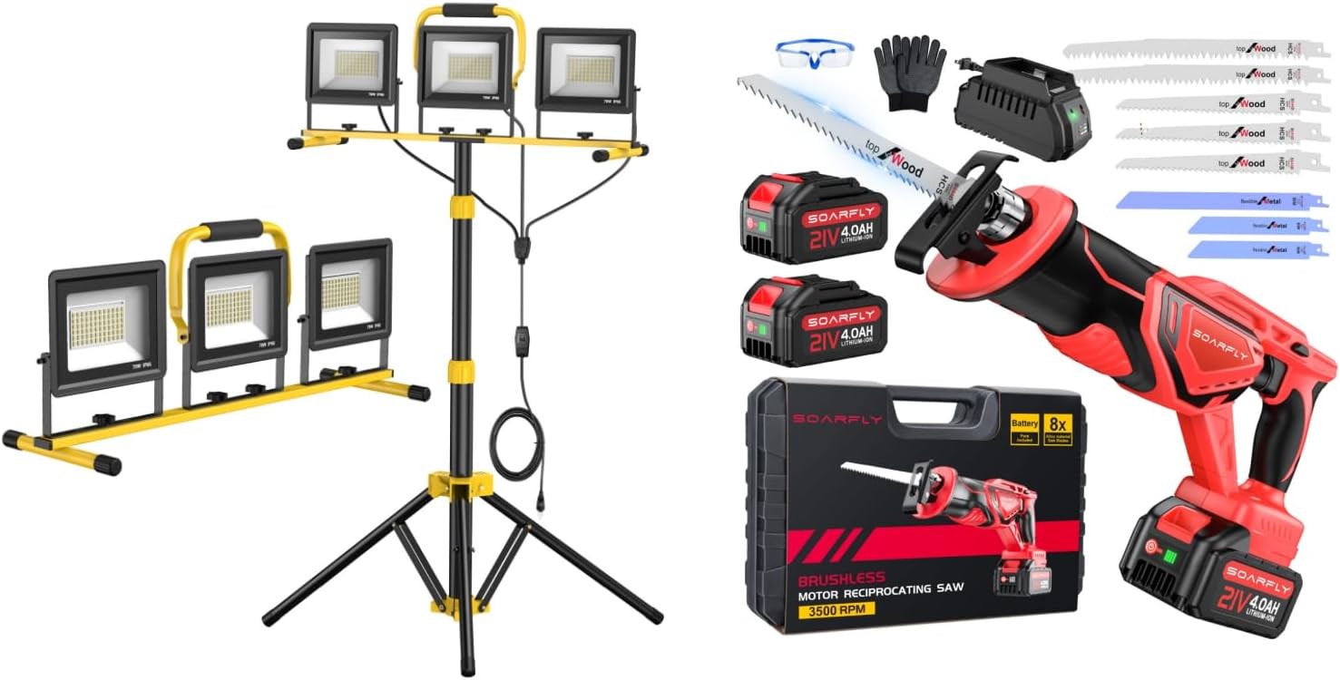 LED Work Lights with Stand and Reciprocating Saw Cordless