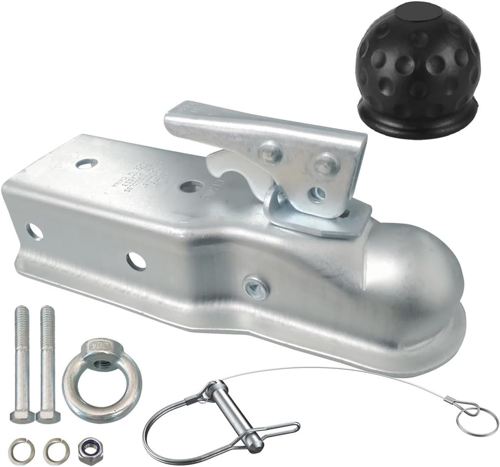 2'x 3'Straight Tongue Trailer Coupler for 3in Channel,2in Hitch Ball,5000 Lbs,Electroplated,RV Parts,Camper Caravan Accessories(Opition(1))