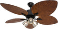 52 Inch Tropical Ceiling Fan, Palm Wooden Leaf Ceiling Fan with Remote & Lights, Timer Function & Adjustable Height Vintage Quit Fan Light for Living Room Kitchen Bedroom Patio Porche Covered Deck