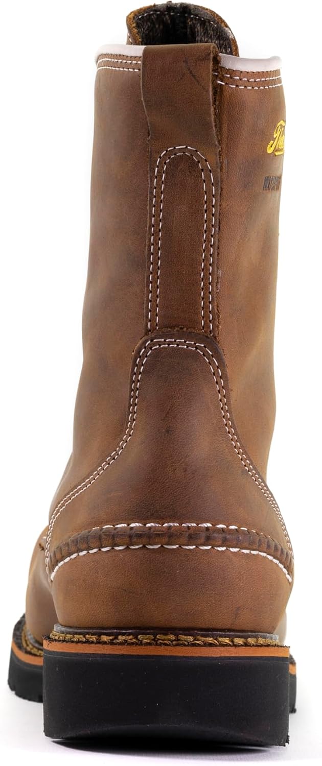 Thorogood 1957 Series 8' Waterproof Steel Toe Work Boots for Men - Full-Grain Leather with Moc Toe, Slip-Resistant Heel Outsole, and Comfort Insole; EH Rated