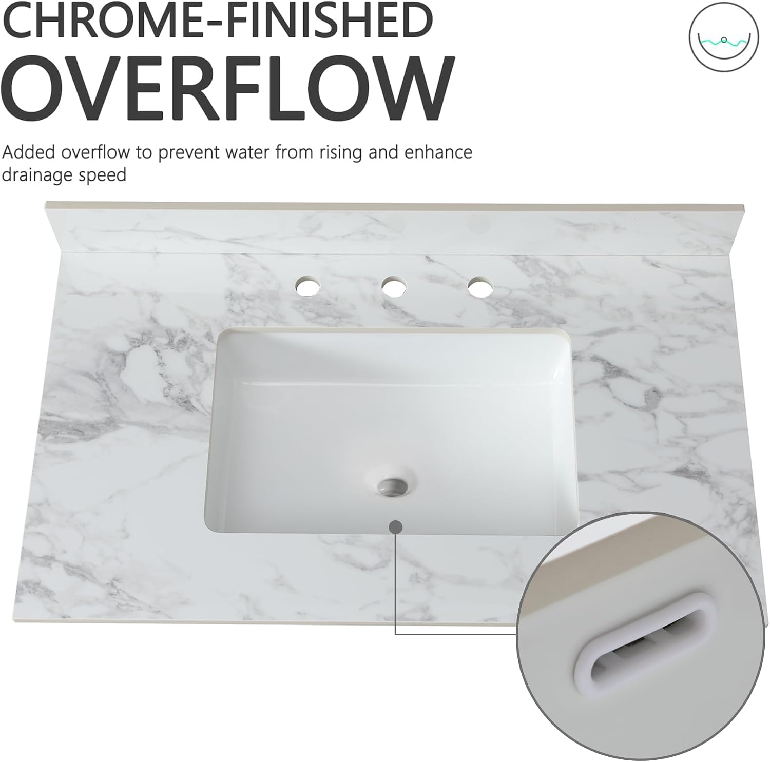 37x22 Marble Bathroom Vanity Top with Sink, Vanity Top with Sink with Pre-drilled Holes and 4' Backsplash, Perfect for Home & Rental Properties