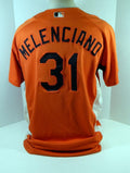 2007-08 Baltimore Orioles Jaynnertt Melenciano #31 Game Used Orange Jersey BP ST - Game Used MLB Jerseys