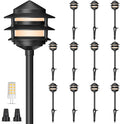 Gardencoin Pagoda Low Voltage Landscape Pathway Lights, 12V Outdoor LED Path Lights Wired, Aluminum Walkway Lighting with 4W 2700K Replaceable G4 Bulb, Classic 3-Tier Lantern, 12 Pack