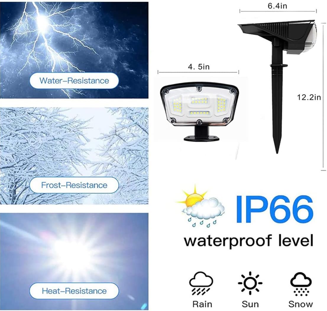 Solar Lights Outdoor Garden,IP67 Waterproof 52LED Solar Spot Lights Outdoor 3Mode Solar Outdoor Lights 2 in 1 Solar Landscape Spotlights/Wall Lights Decorative for Pathway Yard Patio,2 pcs