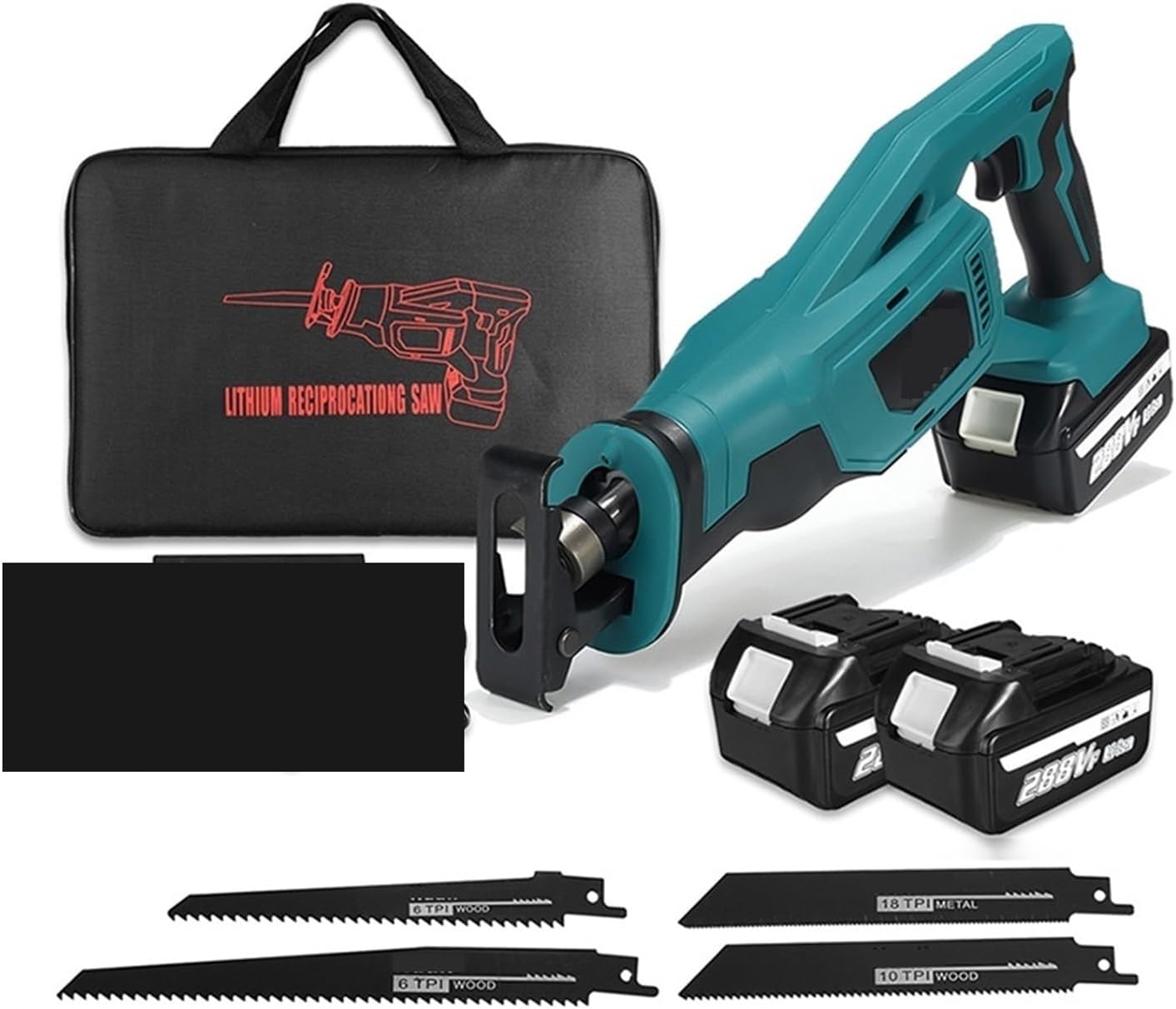 1500W 288VF Cordless Reciprocating Saw Electric Metal Wood Cutting Tool For 18V Battery With s 1/2PC Li-ion Battery For DIY Use(2 battery)