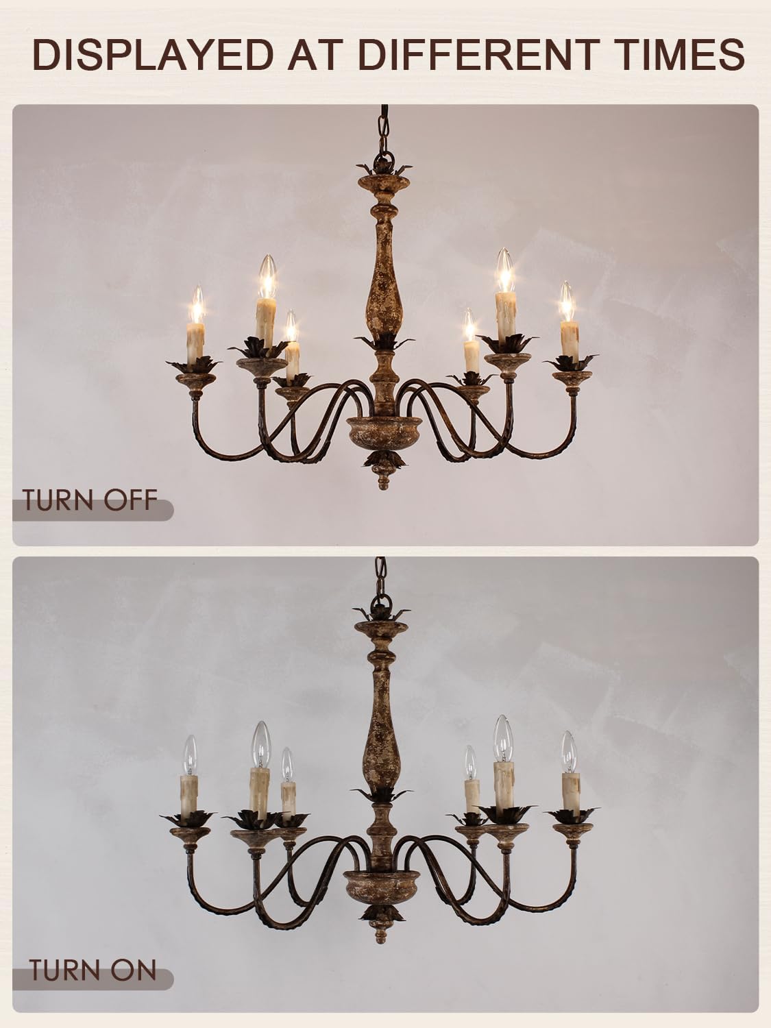 French Country Chandelier with Light, 6-Light Farmhouse Chandeliers Rustic Candle Chandelier Light Fixture Over Table for Dining Room Bedroom Kitchen