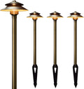 Gardencoin Solid Brass Low Voltage Landscape Pathway Lights (6'' Shade, 19'' Tall), 12V LED Heavy Duty Path Lighting Outdoor Wired, Waterproof Antique Bronze Walkway Light Without G4 Bulb, 4 Pack