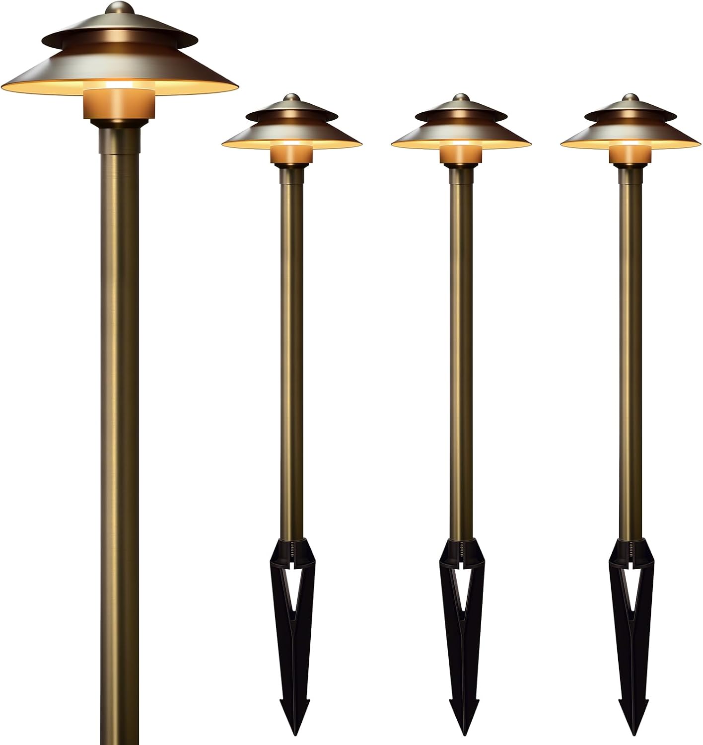 Gardencoin Solid Brass Low Voltage Landscape Pathway Lights (6'' Shade, 19'' Tall), 12V LED Heavy Duty Path Lighting Outdoor Wired, Waterproof Antique Bronze Walkway Light Without G4 Bulb, 4 Pack