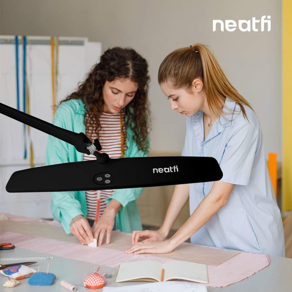 Neatfi Elite HD XL Desk Lamp – 1,600 Lumens, 22' Wide Head, 6500K Daylight | Non-Polar Dimming, Adjustable | Office, Study & Home Workspace (Black, Non-CCT with Clamp, 22 Inches)