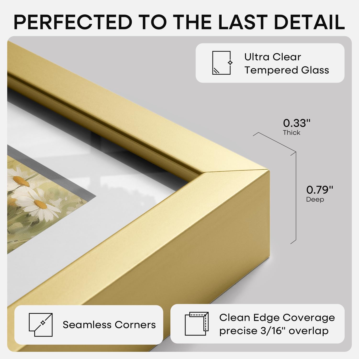 Homeforia A0 Poster Frame Gold, High End Metal 33.1 x 46.8 inches Large Picture Frames with Mat 23.4 x 33.1 for Photo, A0 Size Frames Matted to A1 Print, 33.1x46.8 Thin Frame, Tempered Glass, Set of 1