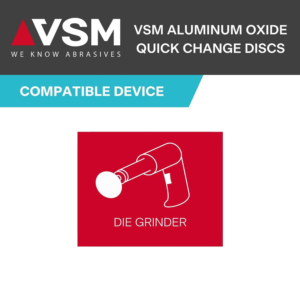 VSM Aluminum Oxide Quick-Change Disc, 3', 80 Grit, Type R, Tear-Resistant Polyester Backing, Medium Grade, Pack of 25 Durable Abrasive Discs, Hand-Held Machine Compatible