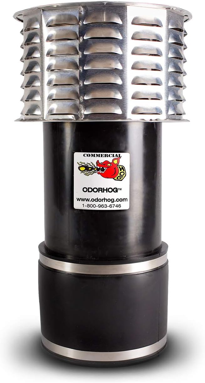OdorHog Metal Cap Clamp On Vent Stack Pipe Filter 6', Black ABS, Removes Outdoor Septic and Sewer Odor Problems