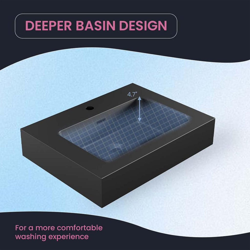 24 Inch Matte Black Vanity Sink – Solid Surface Bathroom Vanity Top with Integrated Sink, Easy-to-Clean Non-Porous Finish for Powder Room or Guest Bath
