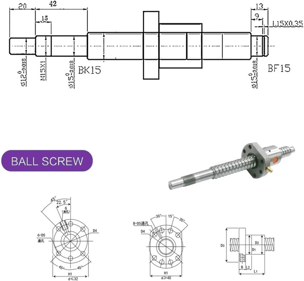 Dia 20mm Ballscrew SFU2010 500-1000mm C7 with Single Ball Nut Pitch 10mm(500mm)