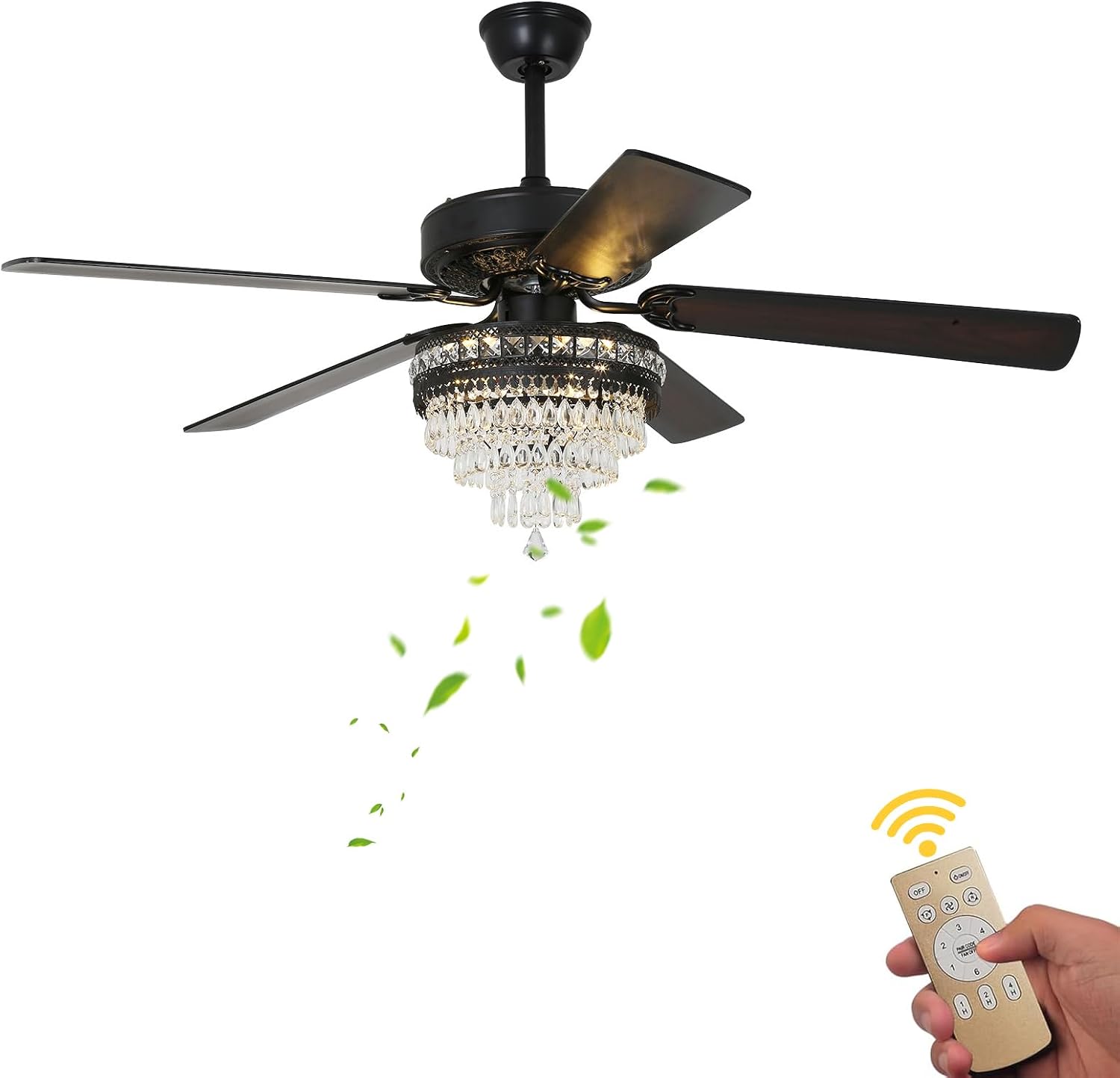 Crystal Ceiling Fan, Antique Ceiling Fan Crystals 52 Inch Vintage Ceiling Fan With Light and Remote, K9 Crystal Fandelier Ceiling Fan With Lights,52' Reversible Ceiling Fan 6-Speed 1/2/4 H Timer
