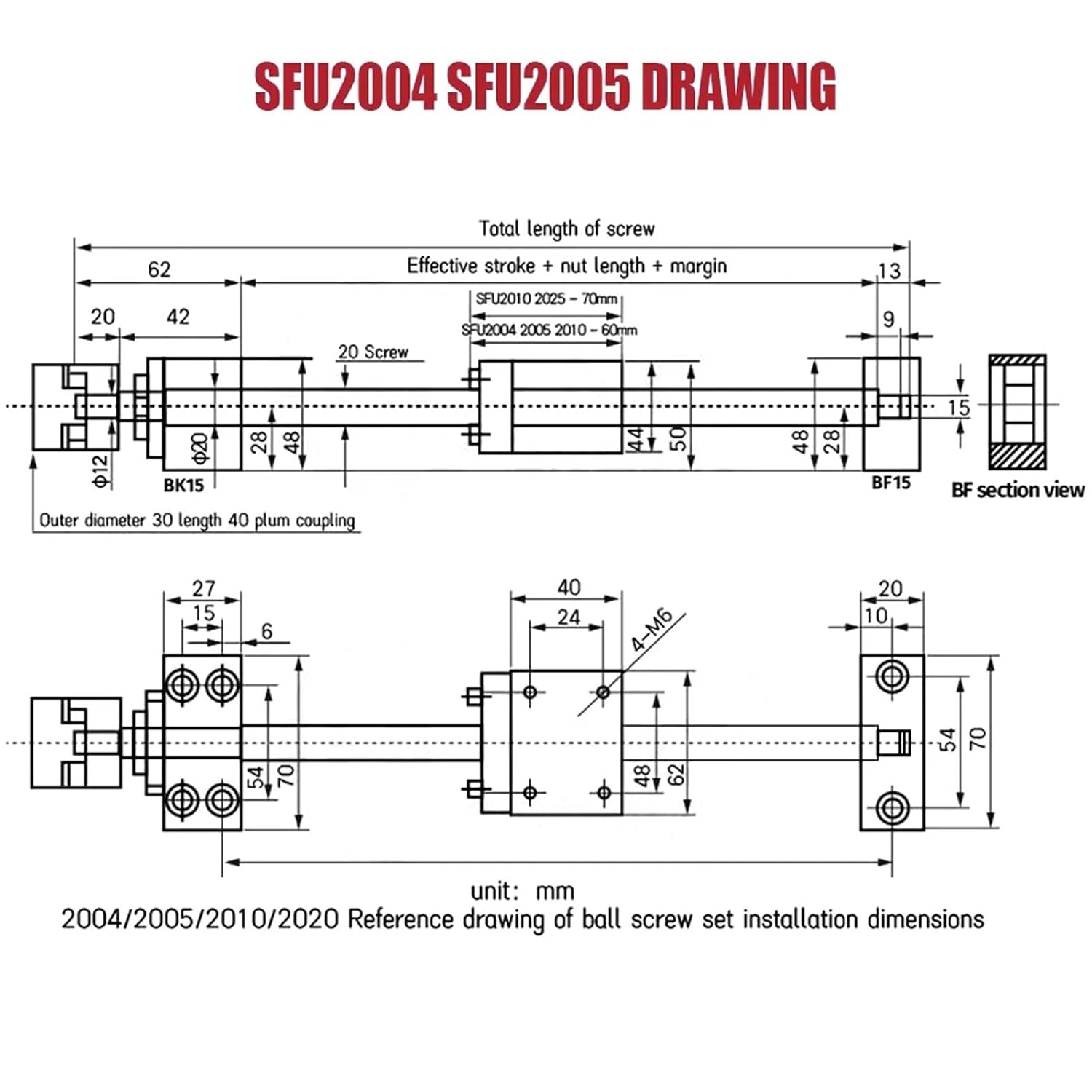 1 Set Dia 20mm Ball Screw SFU2005 / SFU2010 with 5mm / 10mm Pitch Single Ball Nut + Bearings for CNC Router(SFU2005 Set,600mm)