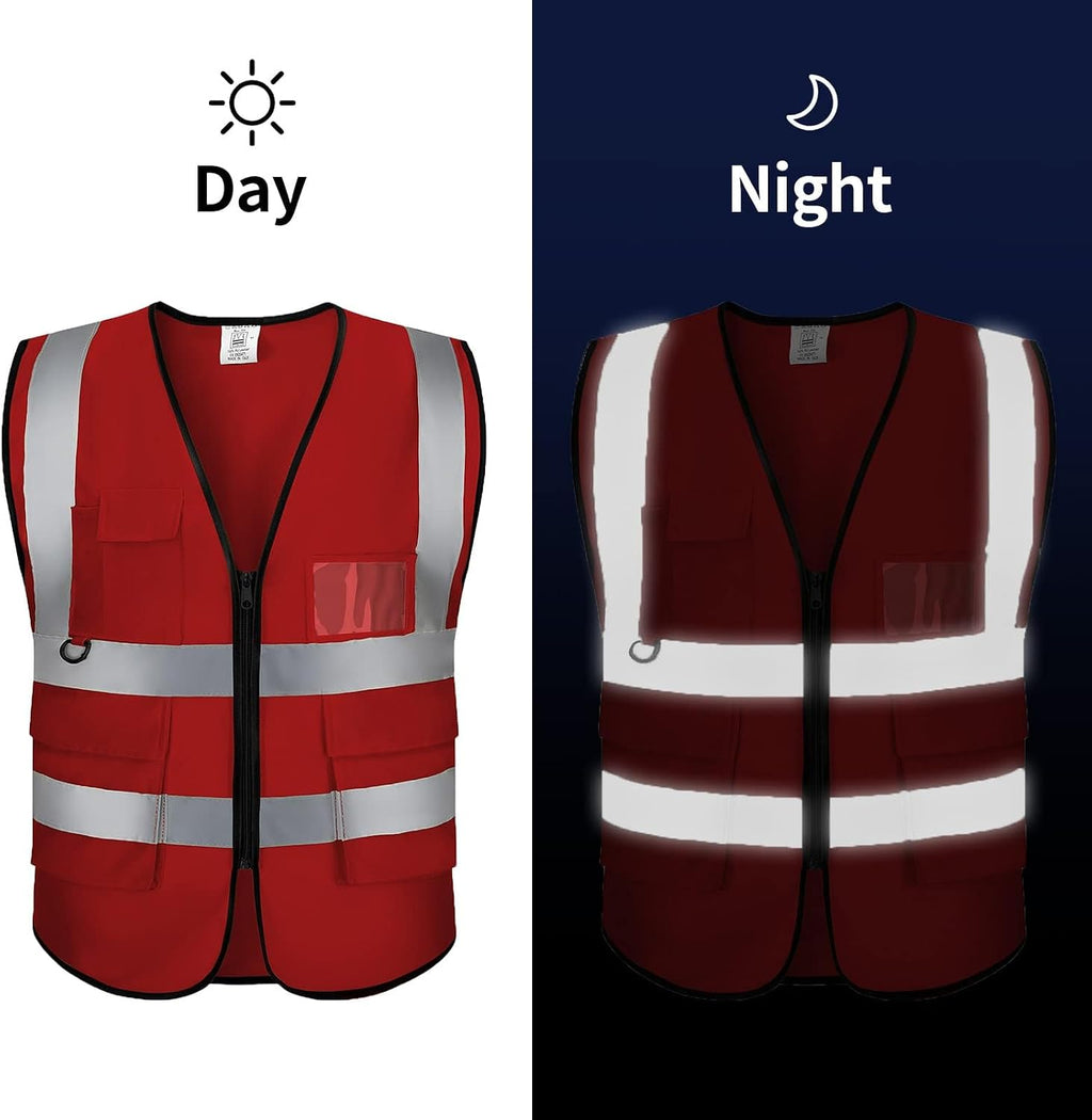 Custom Logo Safety Vest High Visibility Reflective Vest Class 2 Standard with Pockets and Zipper