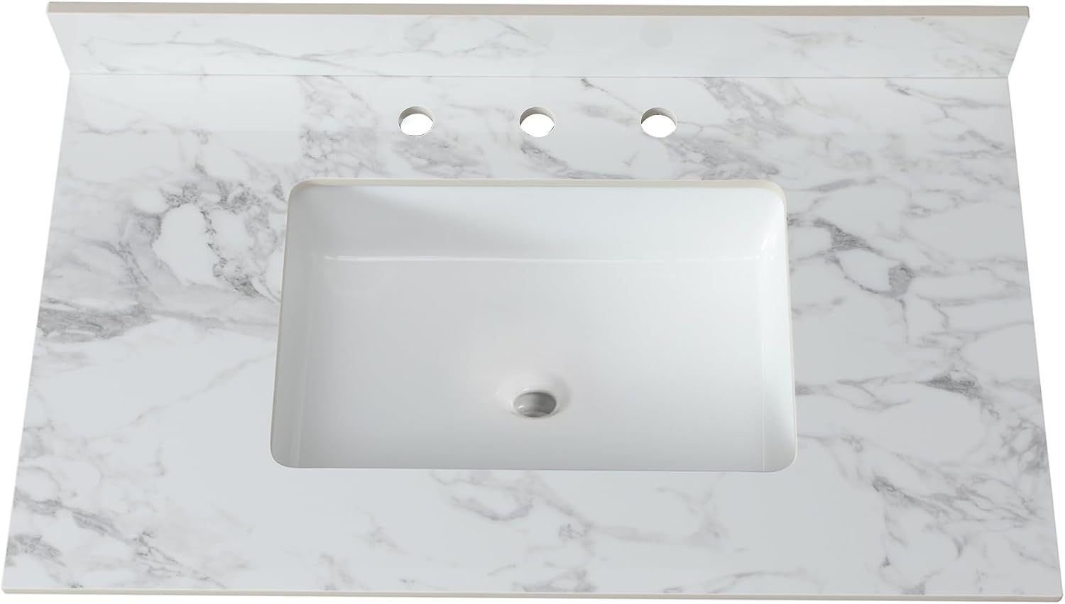 37x22 Marble Bathroom Vanity Top with Sink, Vanity Top with Sink with Pre-drilled Holes and 4' Backsplash, Perfect for Home & Rental Properties