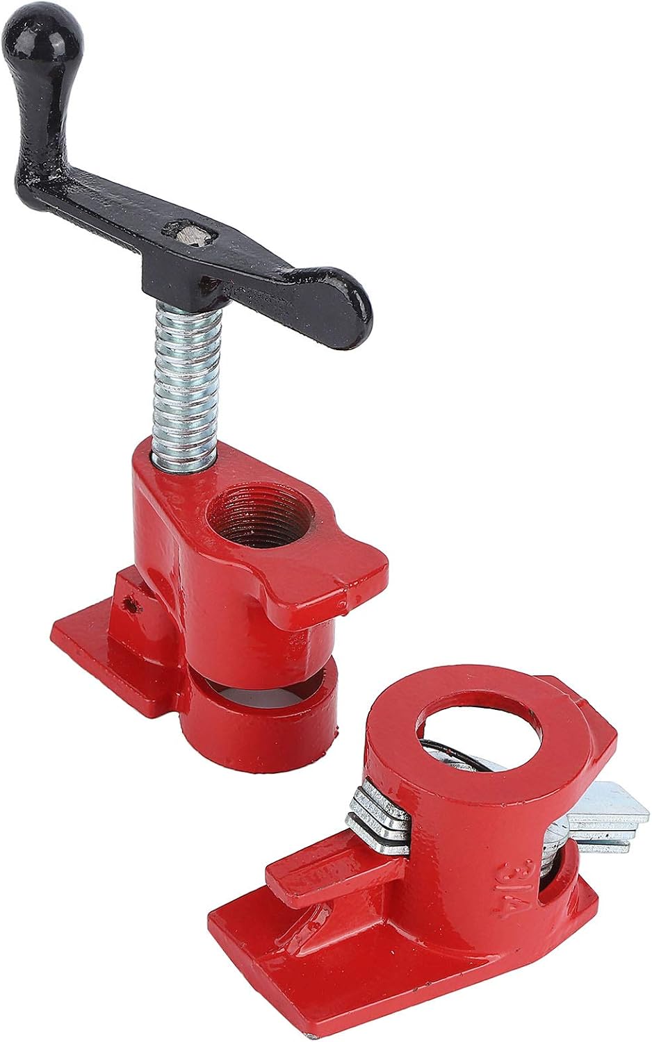 Wood Gluing Pipe Clamp Set, Heavy Duty Cast Iron with Large Feet and Ergonomic Handle, for Woodworking Workbench 3/4 Inch Threaded Pipe