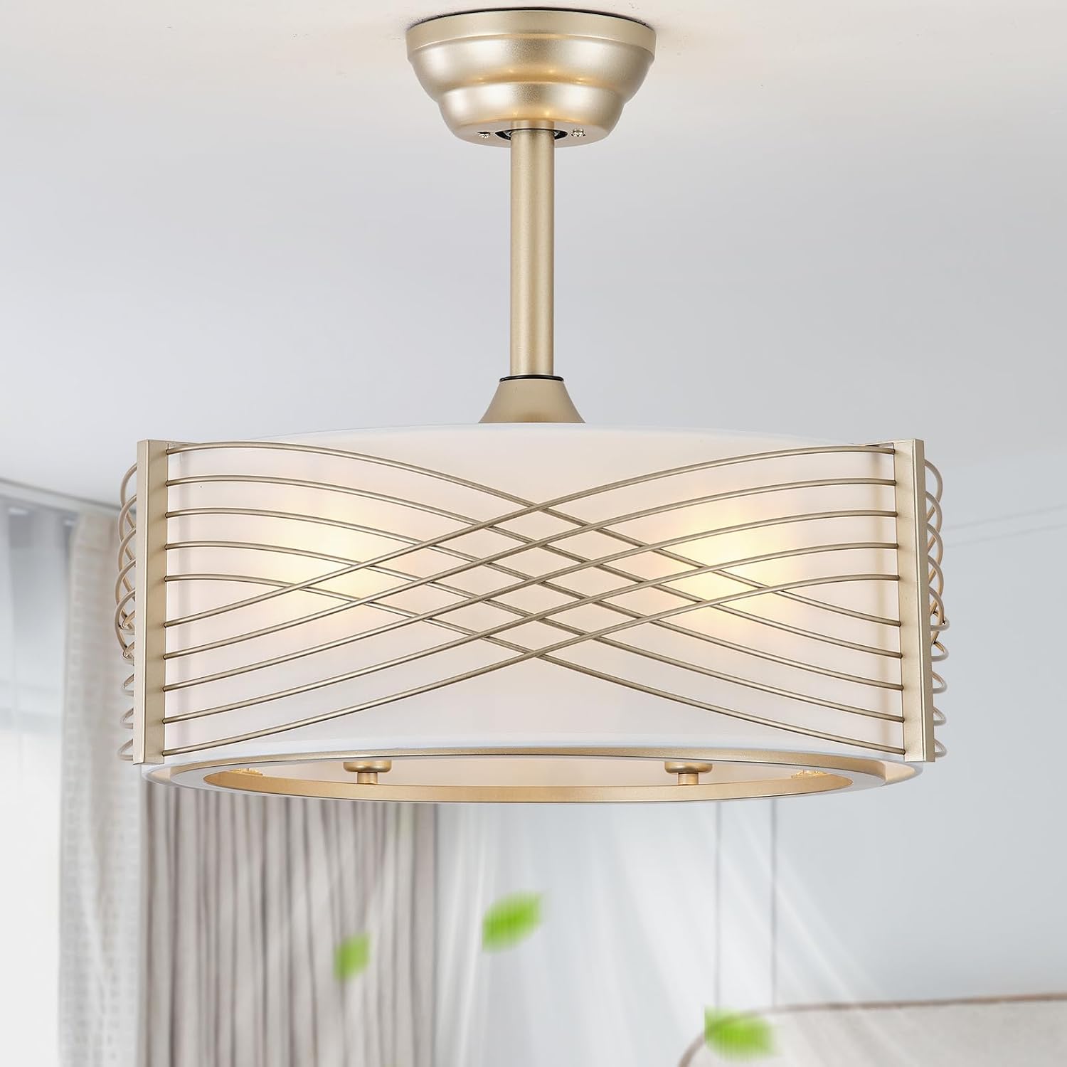 20' Gold Fandelier Ceiling Fan with Light, Caged Ceiling Fan with Light Remote Control, Mid Century Modern with 6 Speeds for Bedroom, Nursery, Living Room
