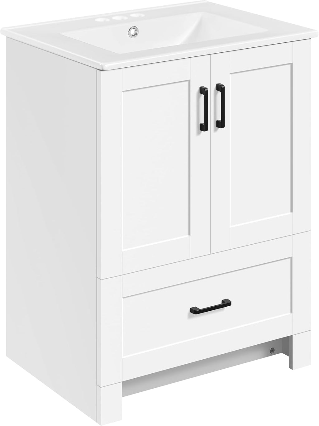 Yaheetech 24.5' Modern Bathroom Vanity with Ceramic Basin, Undermount Vanity Sink Cabinet with 2 Doors and 1 Drawer, Free Standing Bathroom Storage Cabinet with Sink Combo Set, White