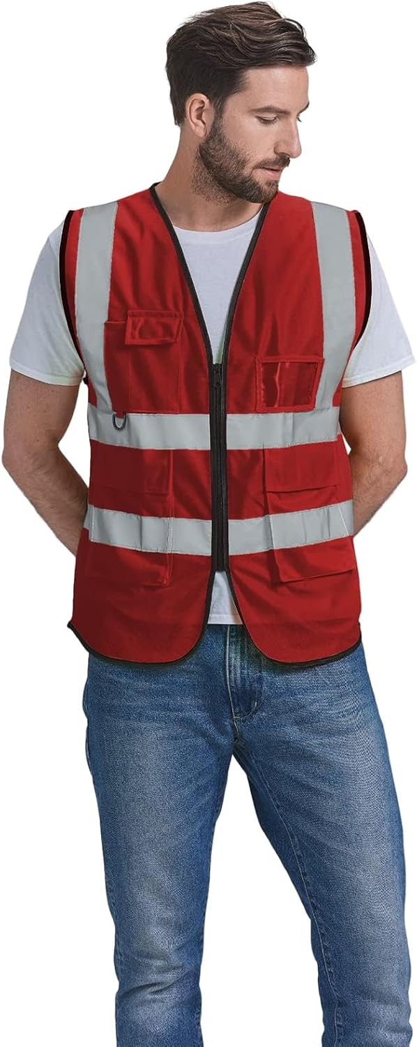 Custom Logo Safety Vest High Visibility Reflective Vest Class 2 Standard with Pockets and Zipper