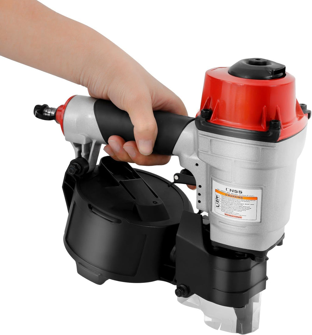 Bepritm CN55 Pneumatic Coil Siding Nailer 300-Nail Capacity & 2 Shooting Modes & Goggles, 120PSI Pneumatic Siding Nail Gun 1'' to 2-1/4'' 15° Nail Gun for Pallets, Fences, Decking