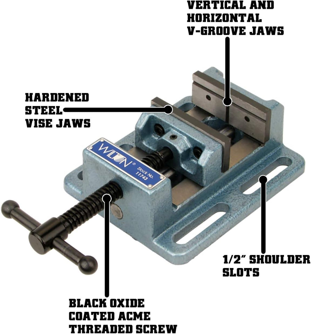 Wilton Low-Profile Drill Press Vise, 6' Jaw Width, 6' Jaw Opening, 2' Jaw Depth (Model LP6)