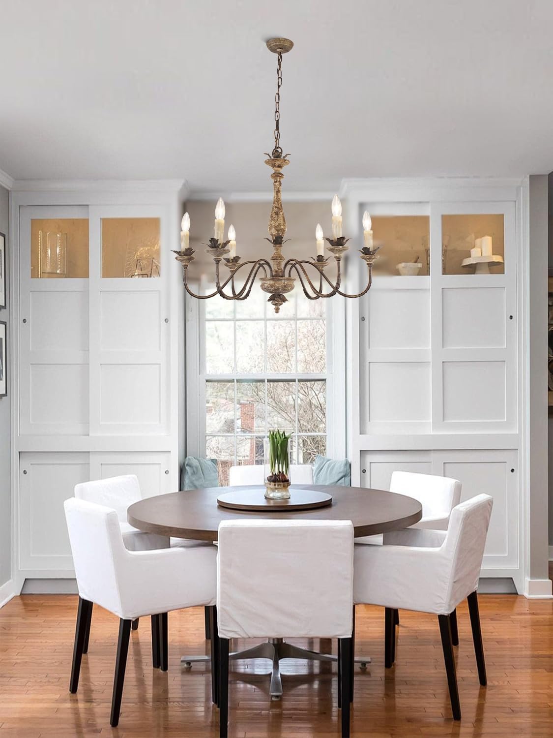 French Country Chandelier with Light, 6-Light Farmhouse Chandeliers Rustic Candle Chandelier Light Fixture Over Table for Dining Room Bedroom Kitchen
