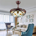 Fandian 42' Vintage Style Ceiling Fan with Light, Remote Control Classic LED Chandelier Retractable Blades 3 Light Changes Fandelier Lighting Fixture with Craft-Made Colorful Glass Lamp