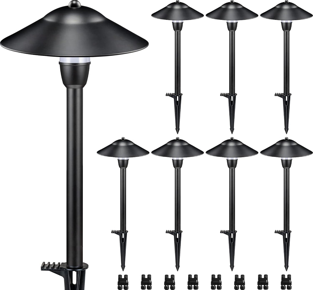 SUNVIE Low Voltage Pathway Lights Wired Path Light Outdoor 3W 12-24V 3000K Waterproof Aluminum LED Landscape Lights with Connector for Garden Walkway Yard - ETL Listed Cord, 8 Pack