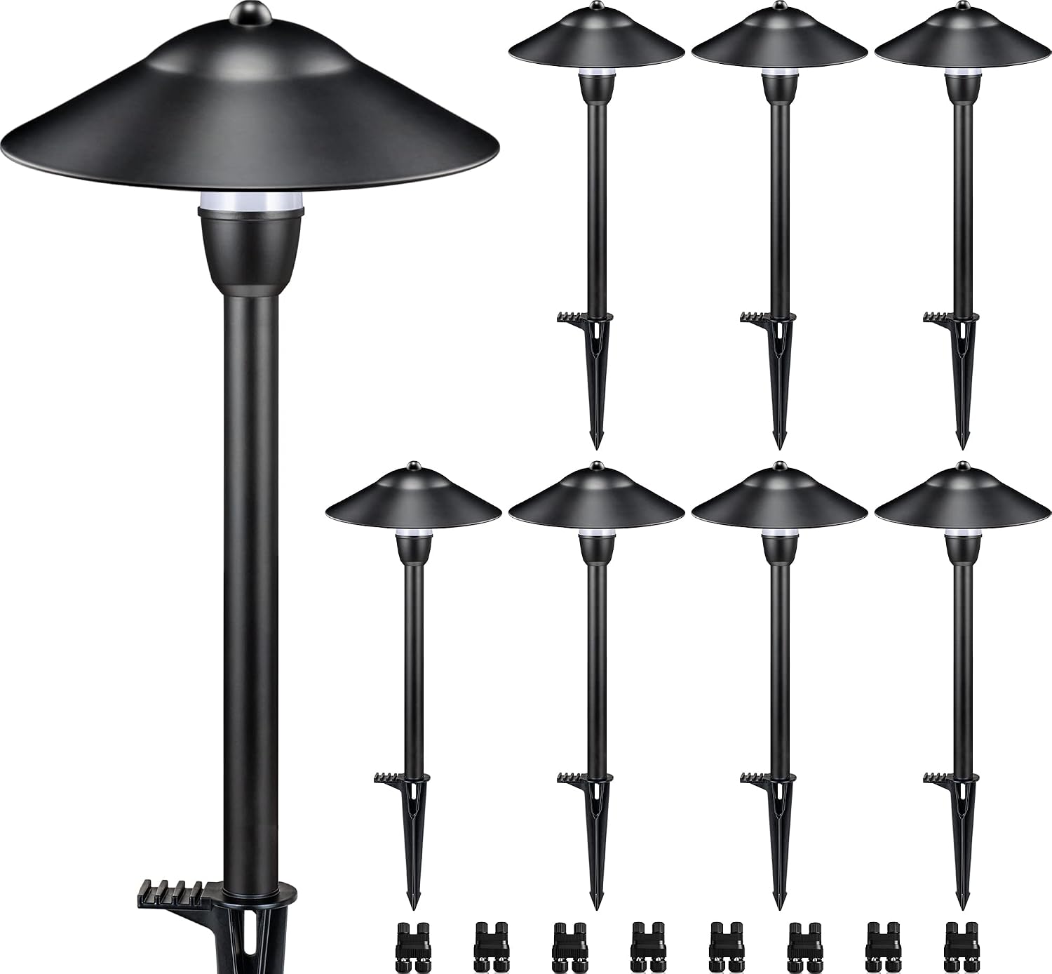 SUNVIE Low Voltage Pathway Lights Wired Path Light Outdoor 3W 12-24V 3000K Waterproof Aluminum LED Landscape Lights with Connector for Garden Walkway Yard - ETL Listed Cord, 8 Pack