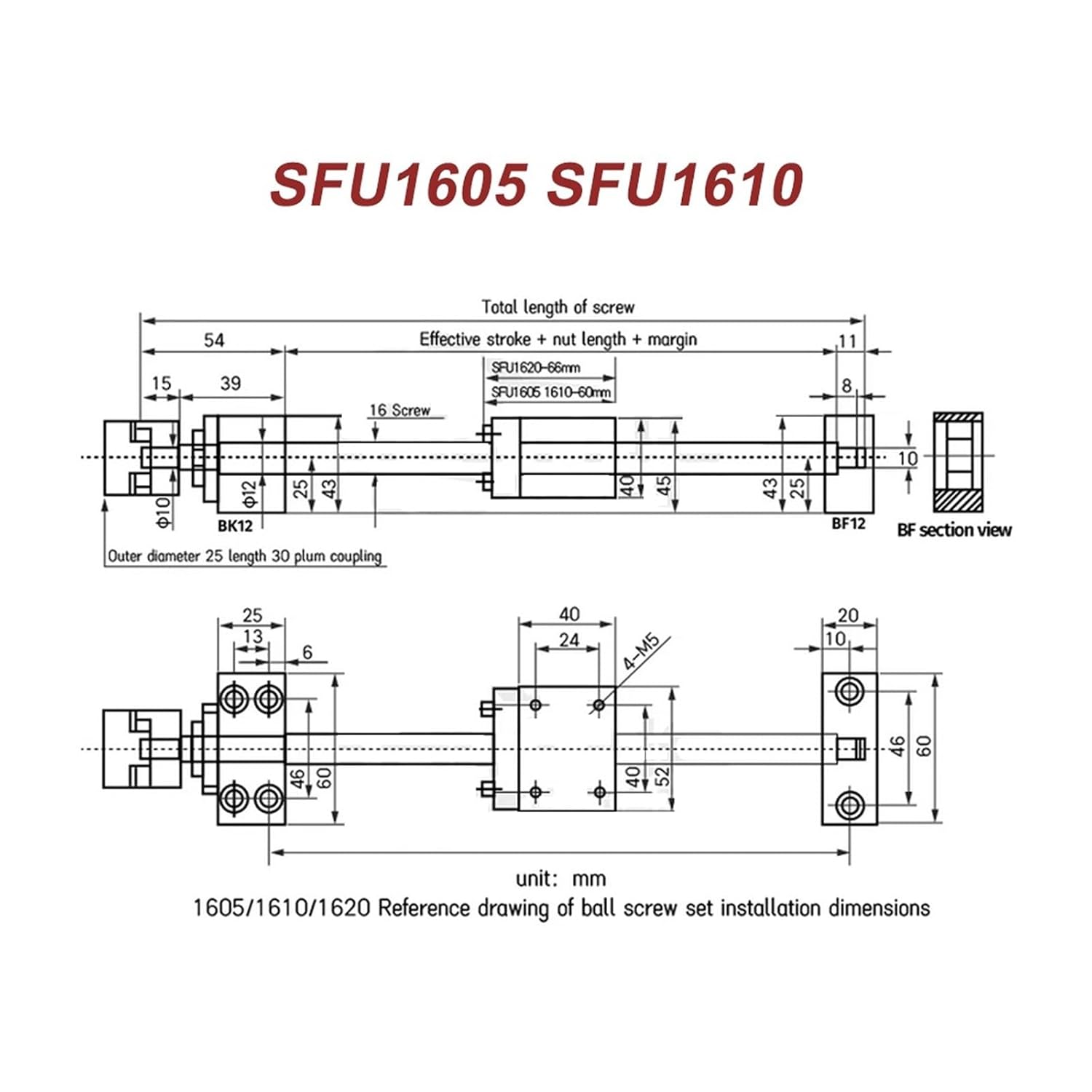 Linear Motion CNC Ball Screw 1 Set 16mm Ball Screw SFU1605 with 5mm / 10mm Pitch Single Ball Nut + Bearings(1500mm)
