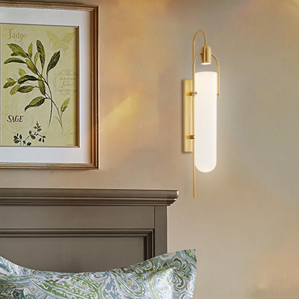 Wall Lights for Bedroom LED Wall Lamp, Cylinder Wall Sconce LED with Dome White Frosted Glass Shade, Bathroom Vanity Light, for Bedroom, Living Room, Stairs, Hallway, G