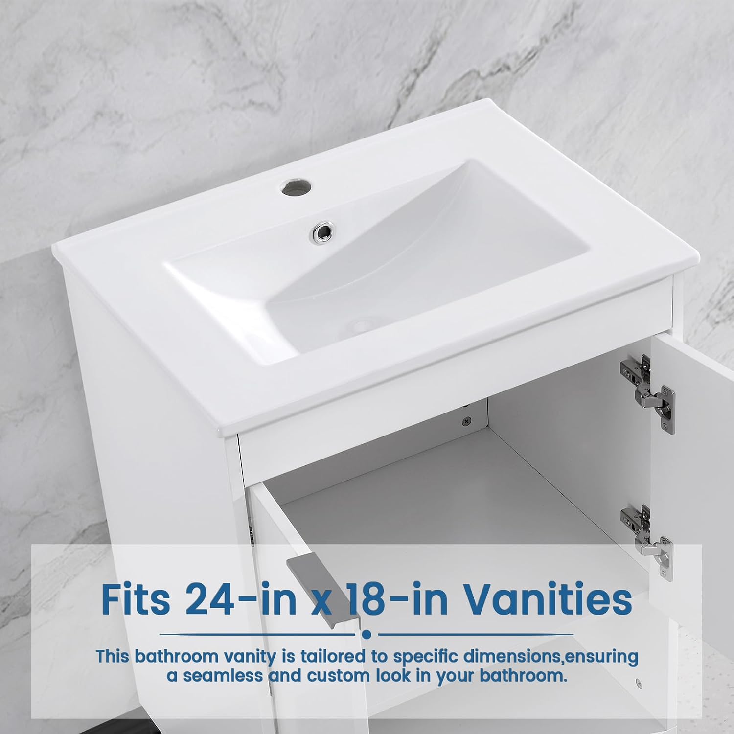24 in. W x 18.3 in. D Bathroom Undermount Ceramic Sink Top W/One Hole, Drop in Bathroom Vessel Sink Rectangle, Without Matte Black Faucet & Pop up-Drain, for Bathrooms, White